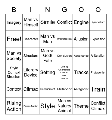 Literature Bingo Card