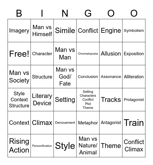 Literature Bingo Card