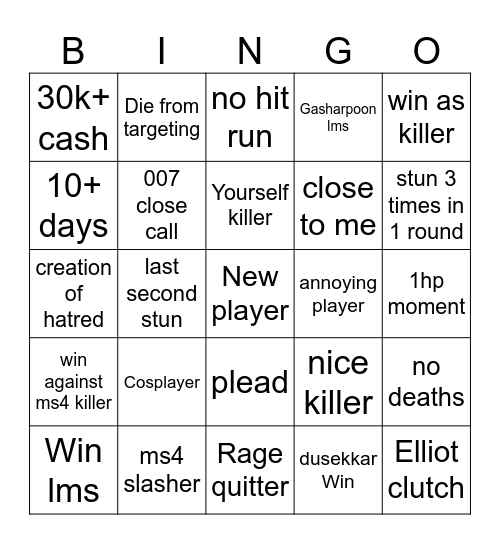 Forsaken bingo Card