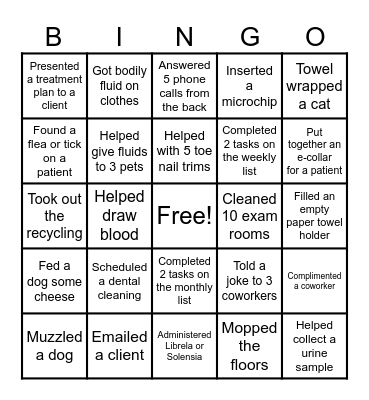 Back Hospital Bingo Card