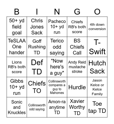 Sunday Night Football Bingo Card