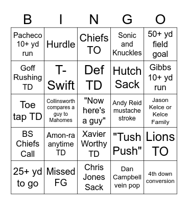Sunday Night Football Bingo Card