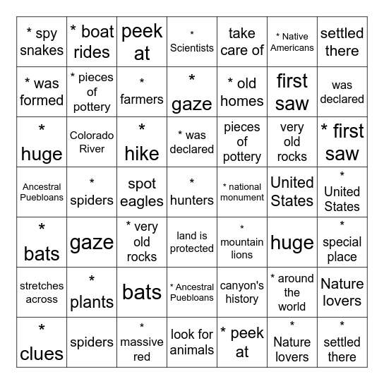 A Natural Beauty Bingo Card