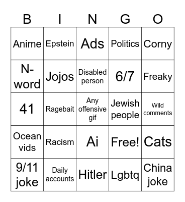 Instagram Bingo Card