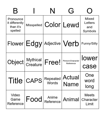 Untitled Bingo Card
