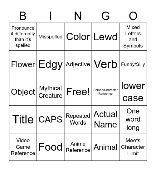 Untitled Bingo Card