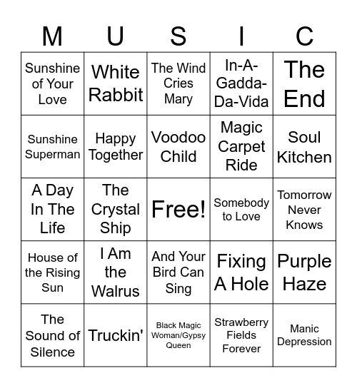 Psychedelic Bingo Card