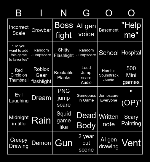 Horror bingo Card