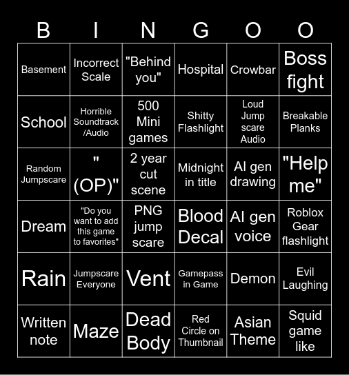 Horror bingo Card