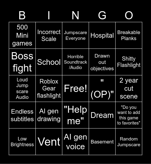 Horror bingo Card