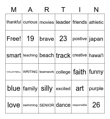 Get to Know Ms. Martin! Bingo Card
