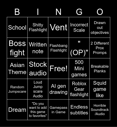 Horror bingo Card