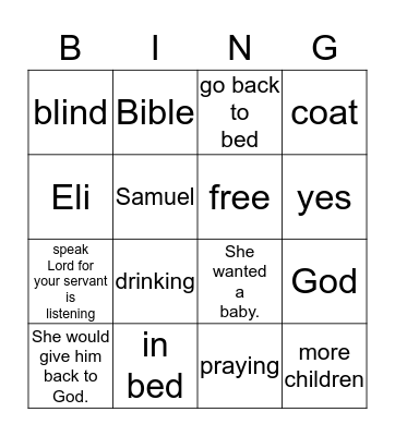 Samuel Hears Voice Bingo Card