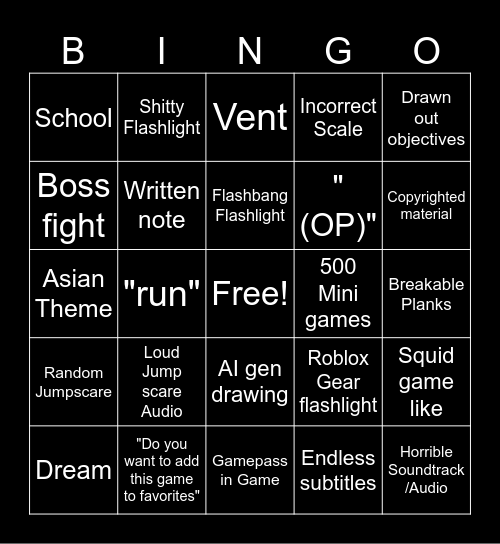 Horror bingo Card