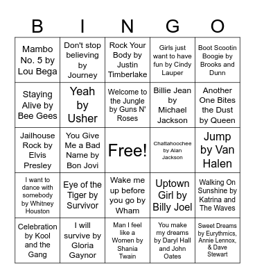 Song Bingo Card