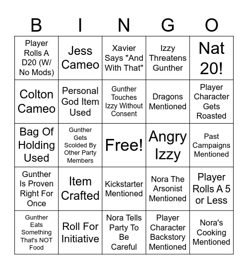 DND Bingo 3 Bingo Card