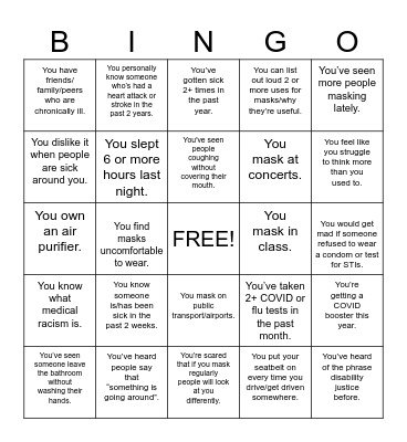 Queerness is Masking!! Bingo Card