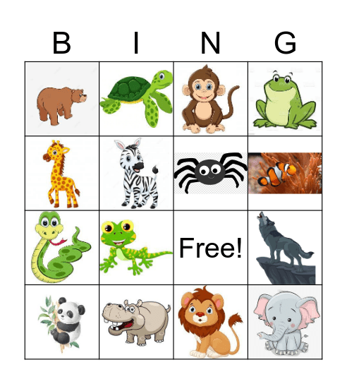 wild animals Bingo Card