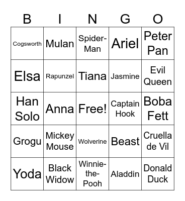 Halloween Disney/Star Wars/Marvel Bingo Card