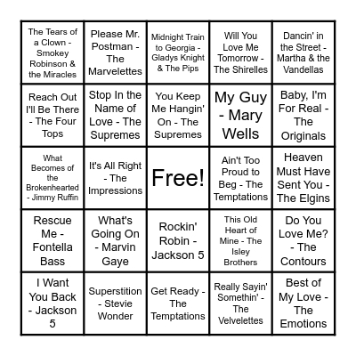 MOTOWN HITS Bingo Card