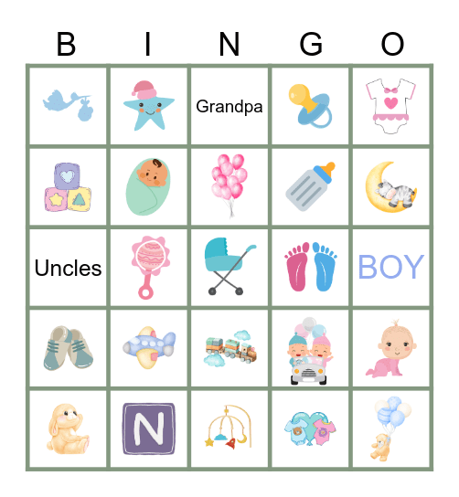 Gender Reveal Bingo Card