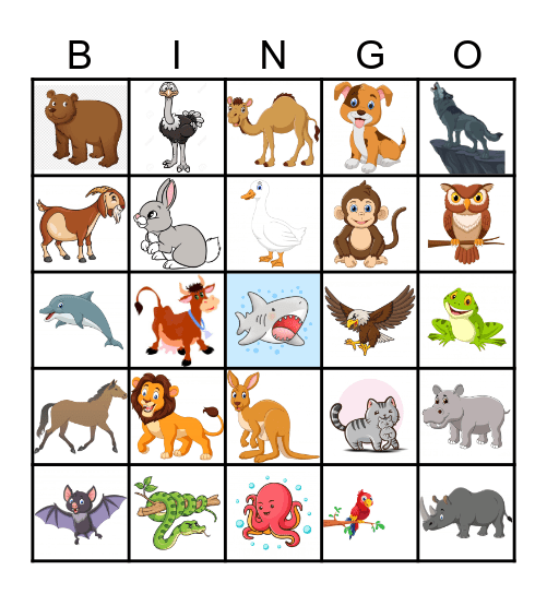 Animal Bingo Card