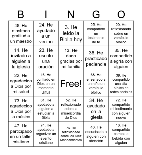 Bingo Cristiano Bingo Card