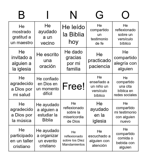 Bingo Cristiano Bingo Card