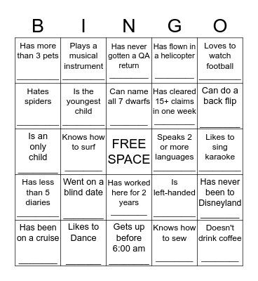 Getting to Know You Bingo Card