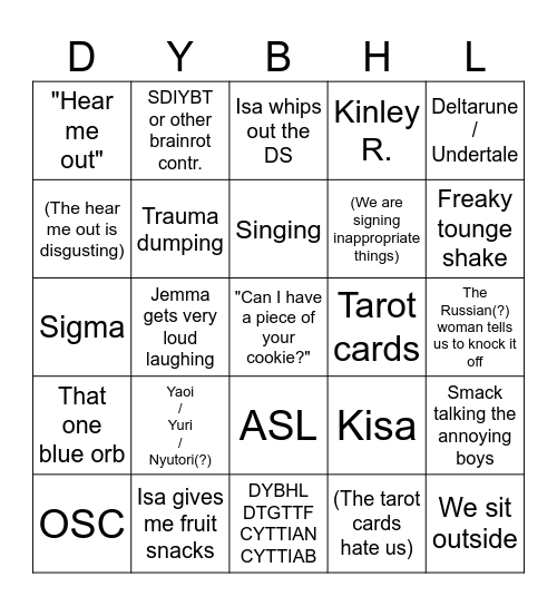 Friend Group Bingo!~ Bingo Card