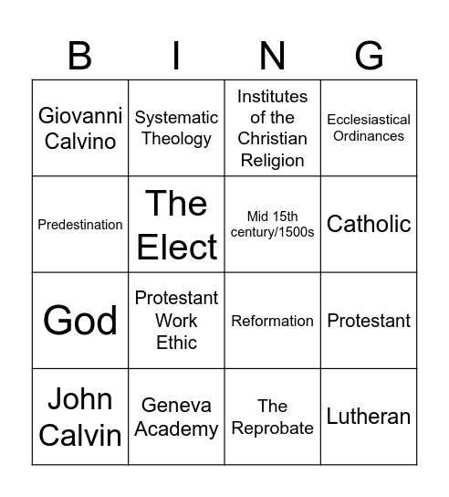 Calvinism Bingo Yo Bingo Card