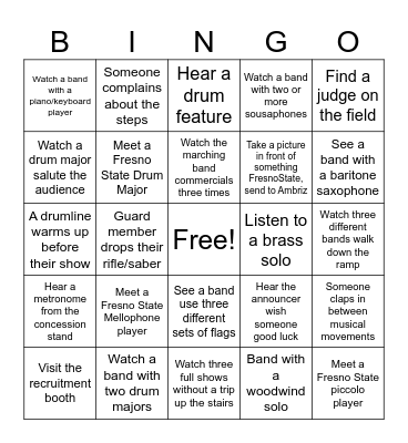 Sierra Cup Classic Bingo Card