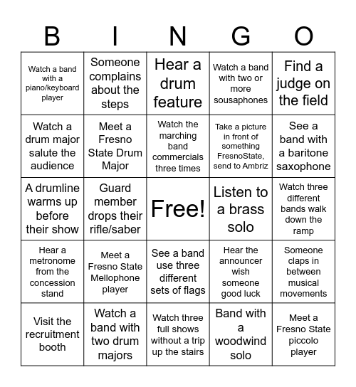 Sierra Cup Classic Bingo Card