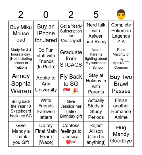 Final Month in Perth Card Bingo Card