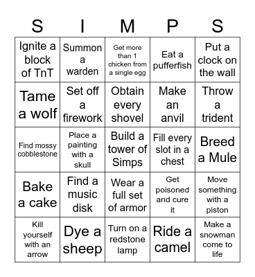 Minecraft Bingo! Bingo Card