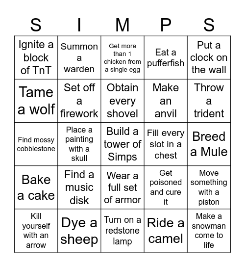 Minecraft Bingo! Bingo Card