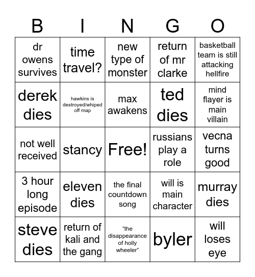 stranger thing season 5 Bingo Card