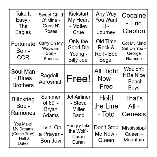 DAD ROCK Bingo Card