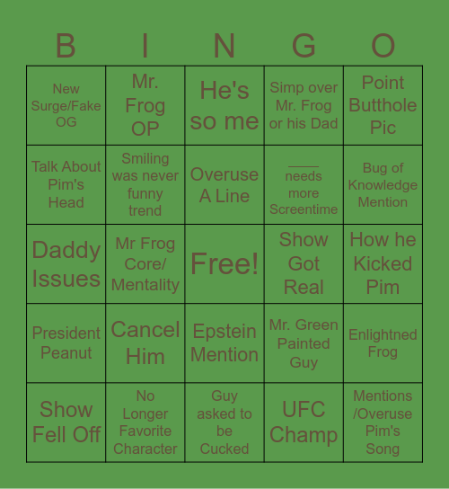 Mr.Frog TikTok Predictions Bingo Card