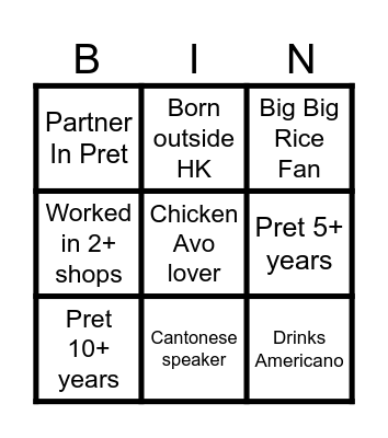 Pret Bingo Card