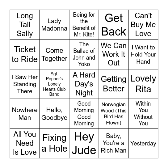 ★ Music Bingo w Bonnie Anne ★ Bingo Card