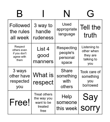 Respect Bingo Card