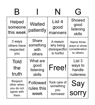 RESPCT BINGO Card