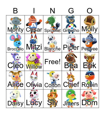 Animal Crossing Bingo Card