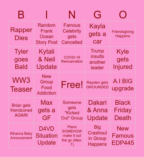 November Bingo Board Bingo Card