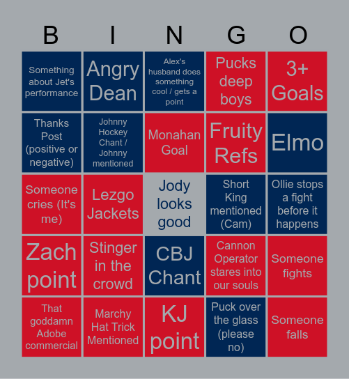 Columbus Blue Jackets Bingo Card