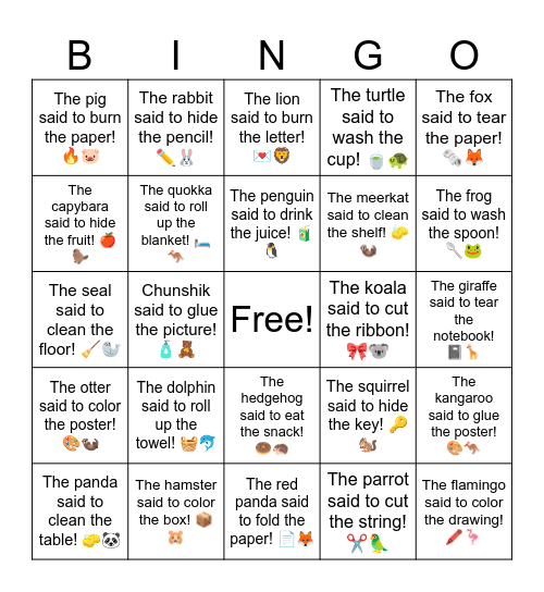 B6 L17 The turtle said to wash the cup! 🍵🐢 Bingo Card