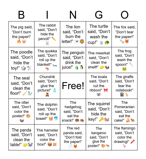 B6 L18 The poodle said, “Don’t hide the toy!” 🎲🐩 Bingo Card