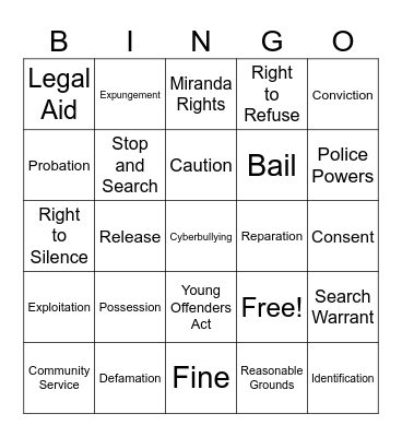 Legal Bingo Card