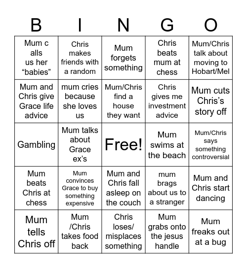 Parent Bingo Card